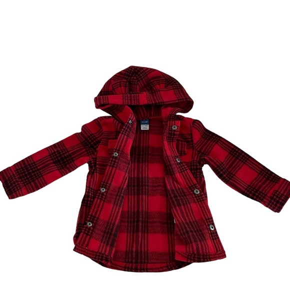 Old Navy Red & Black Plaid Snap Button Hooded Jacket Baby Girl 18-24 Months - Picture 4 of 13